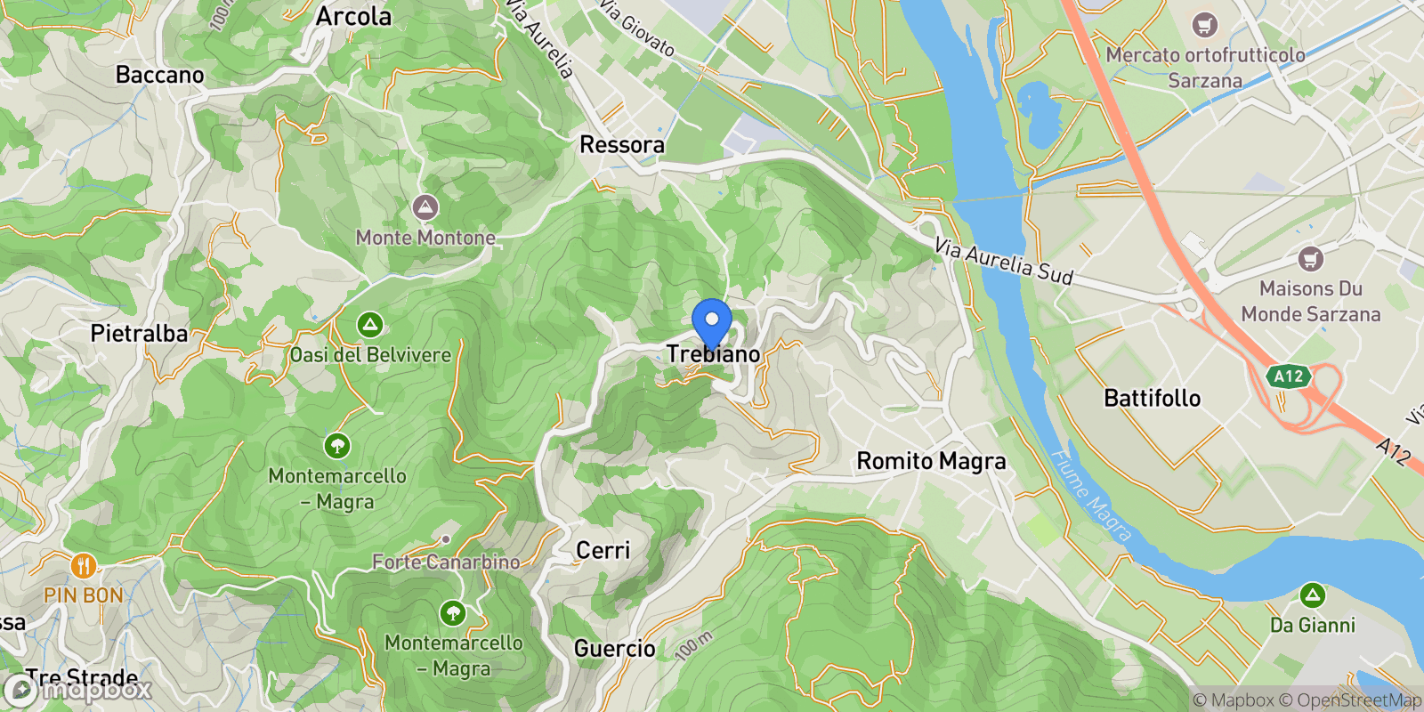 Map showing Via di Mezzo, 6, 19021 Trebiano Magra SP, Italy, Trebiano, Liguria, Italy.