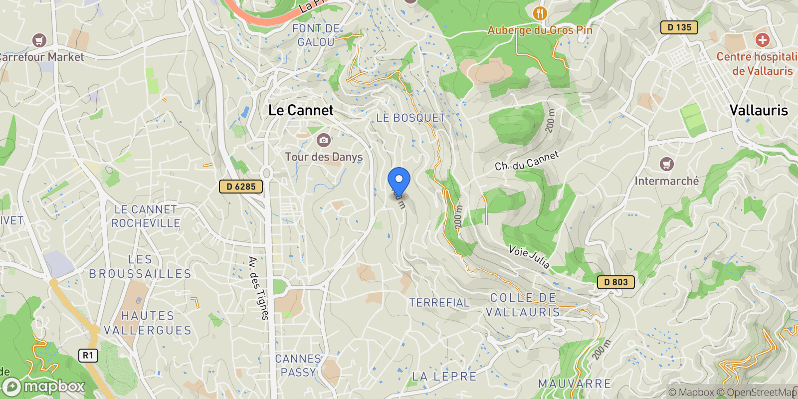 Map showing 13 Rue de Terrefial, Le Cannet, Provence-Alpes-Côte d'Azur, France.