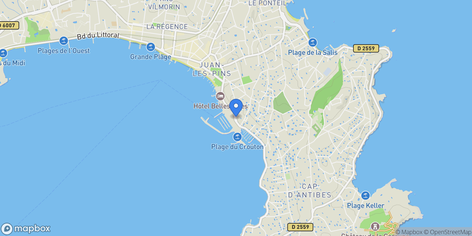 Map showing 48 Boulevard Edouard Baudoin, Antibes, Provence-Alpes-Côte d'Azur, France.