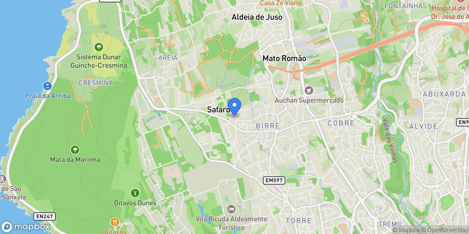 Map showing Rua Papoilas 842, 2750 Cascais, Portugal, Cascais e Estoril, Lisbon, Portugal.