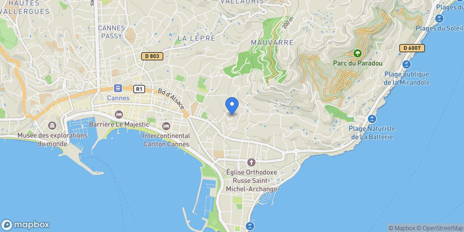 Map showing 23 Avenue Florida, Cannes, Provence-Alpes-Côte d'Azur, France.