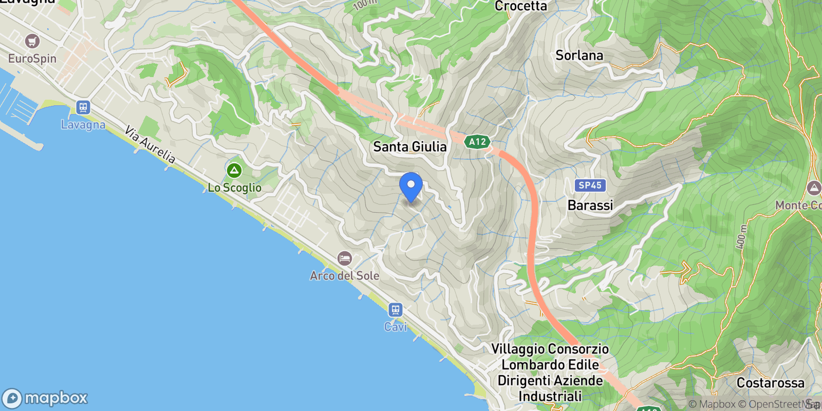 Map showing via del laghetto 9, Santa Giulia, Liguria, Italy.