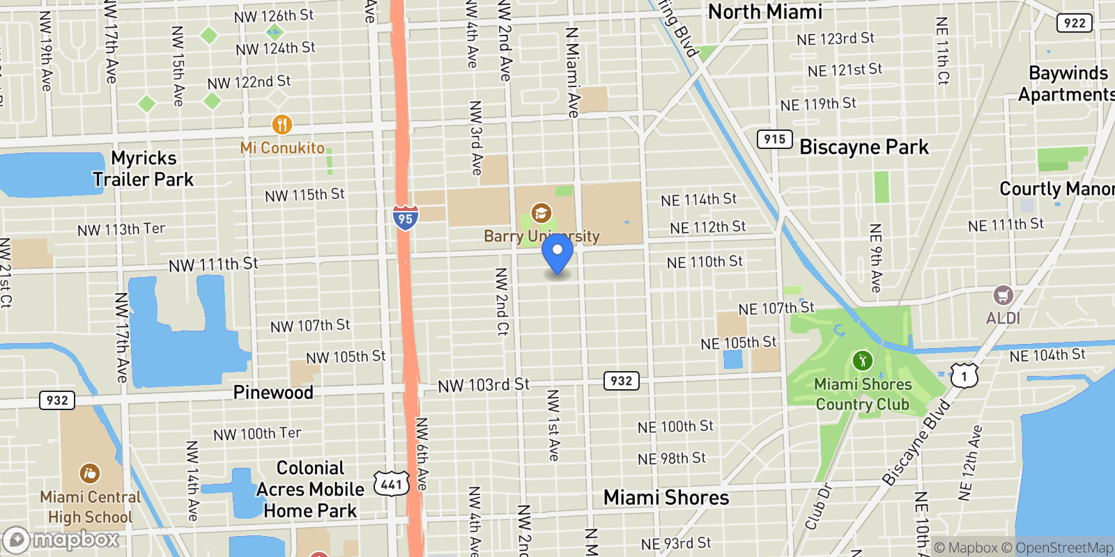 Map showing 67 NW 109th St, Miami, Florida, United States.
