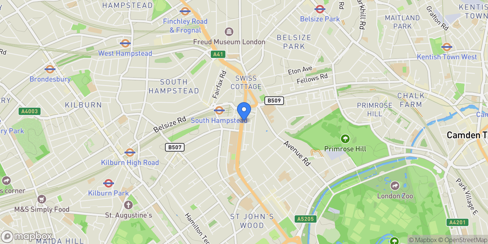 Map showing St Stephens Close, Avenue Road, London, England, United Kingdom.
