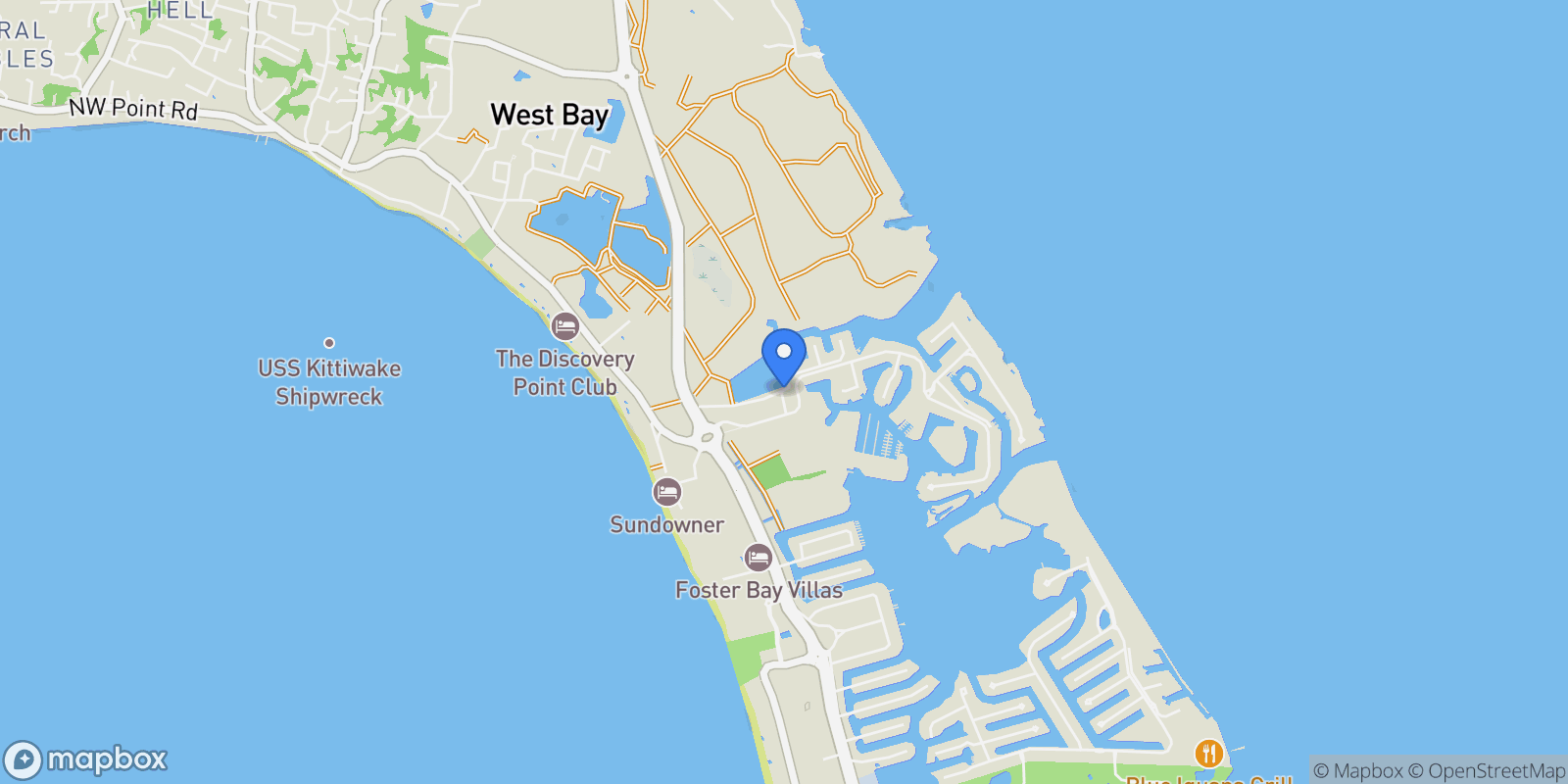 Map showing West Bay, West Bay, Cayman Islands.