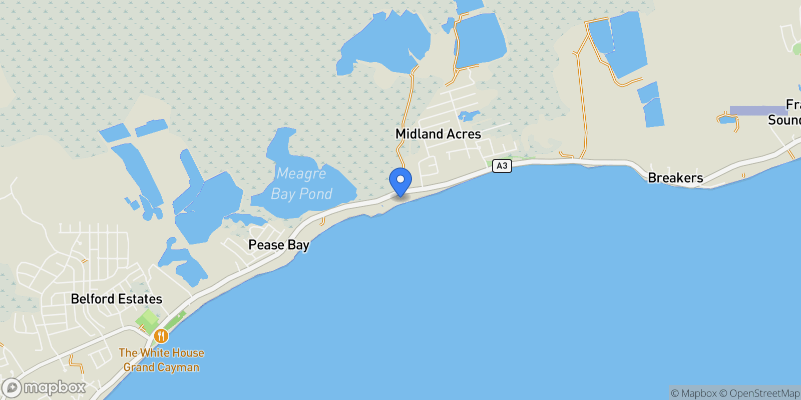 Map showing Bodden Town, Bodden Town, Cayman Islands.