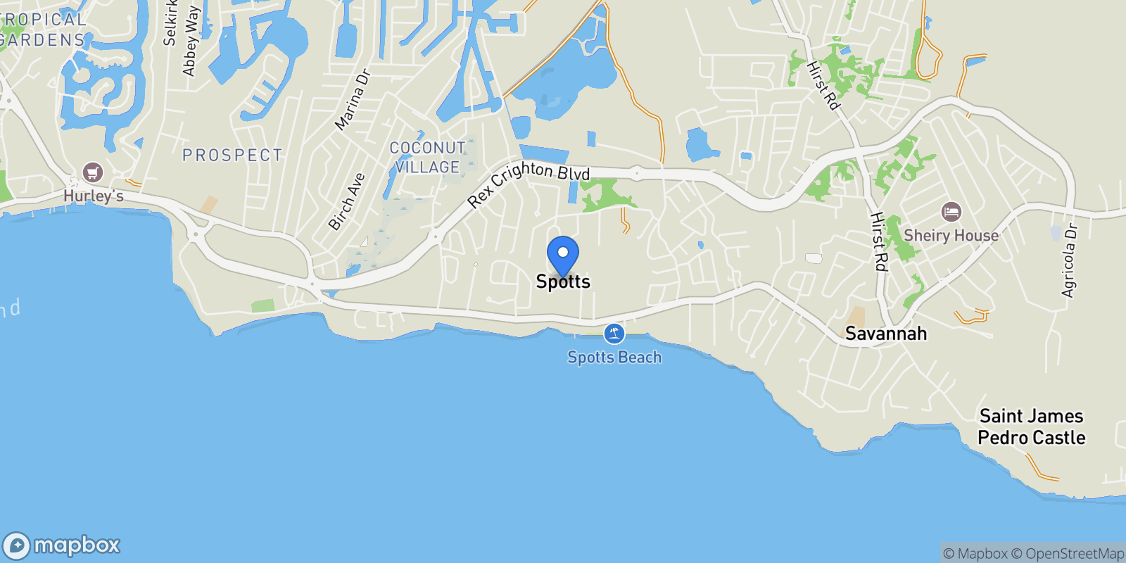 Map showing SEAHAVEN OCEANFRONT 3 BED, Spotts, NA, Savannah, Bodden Town, Cayman Islands.