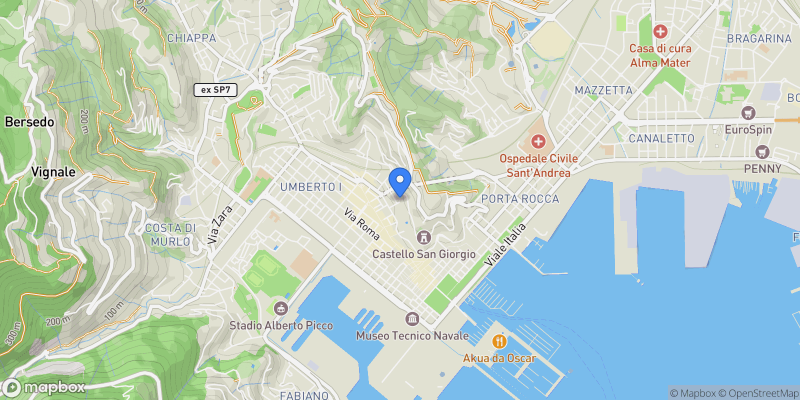 Map showing Via Silvio Pellico 15, La Spezia, Liguria, Italy.
