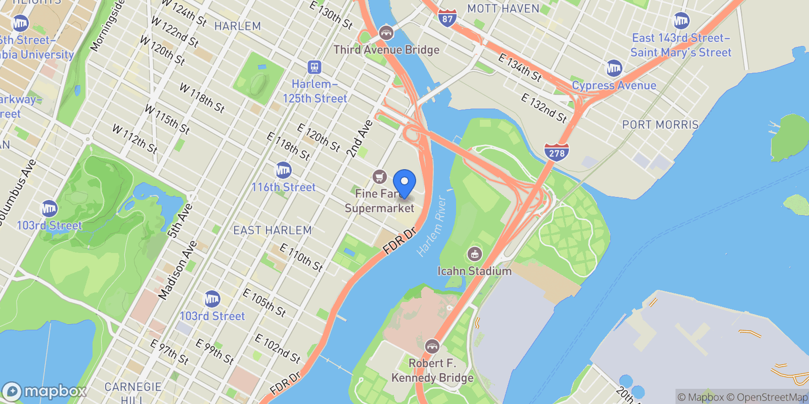 Map showing 506 E 119TH ST, New York, New York, United States.