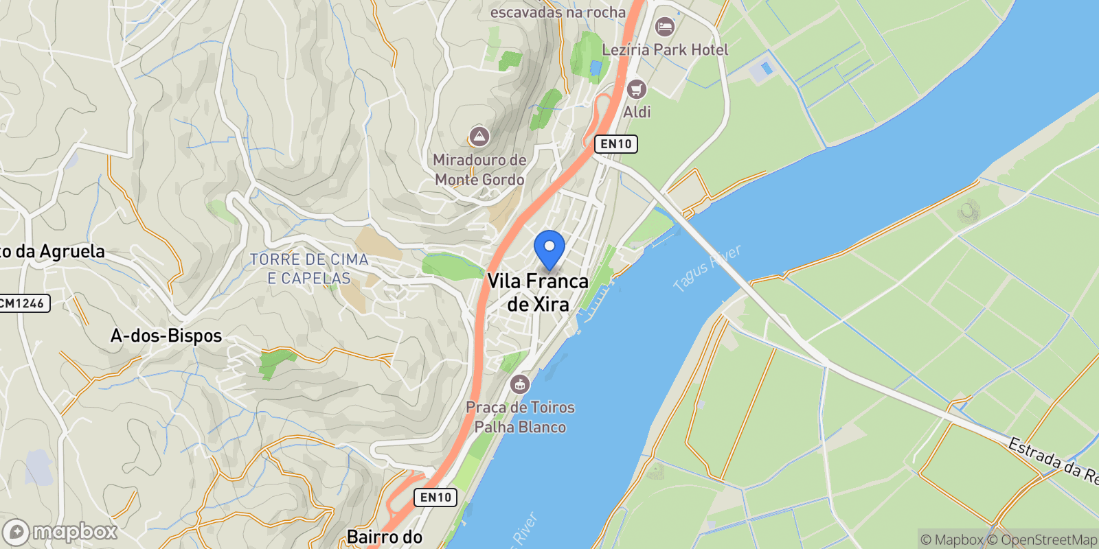 Map showing Vila Franca de Xira, Lisbon, Portugal.