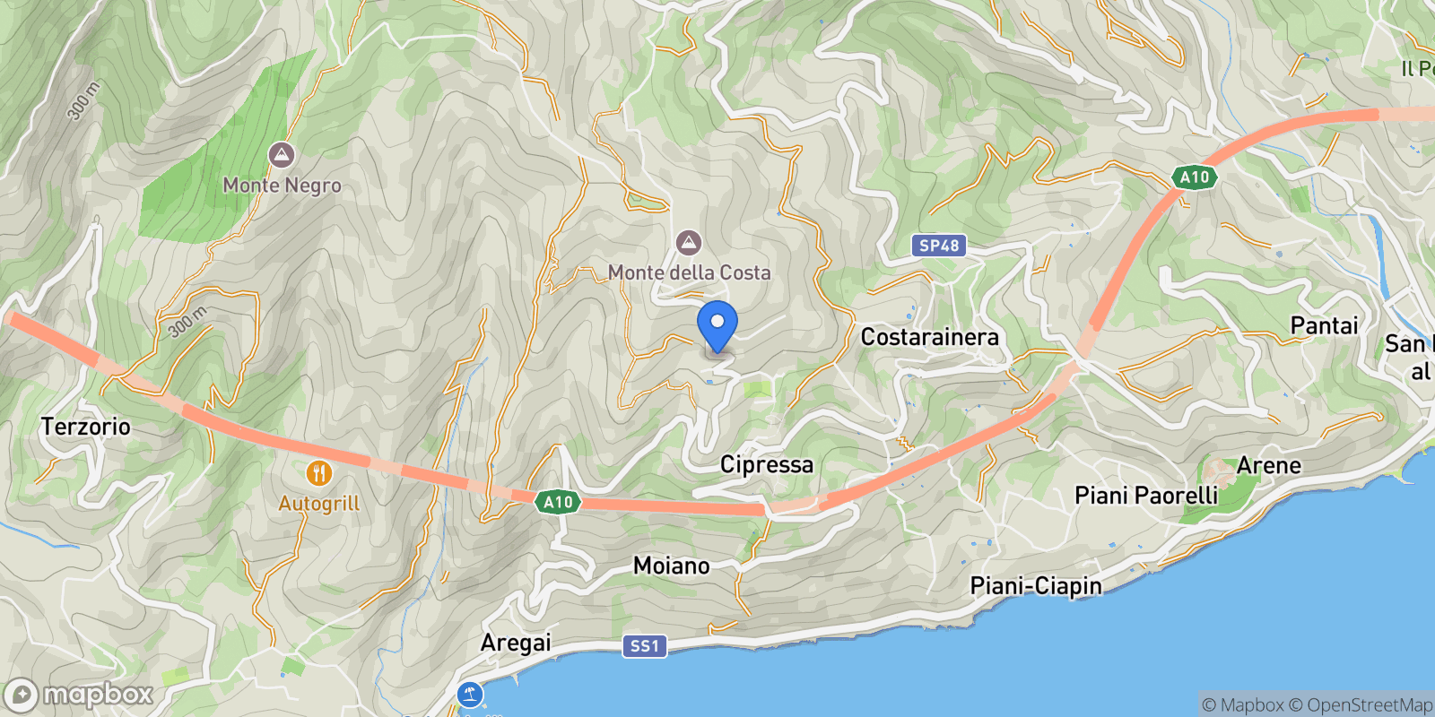 Map showing Via Antica Torre 1, Cipressa, Liguria, Italy.
