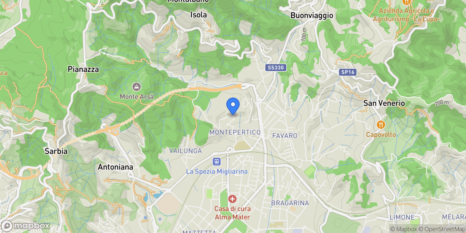 Map showing Via Montepertico 110, La Spezia, Liguria, Italy.