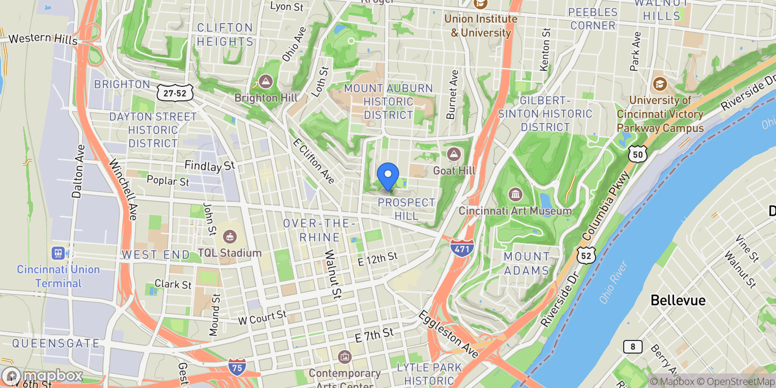 Map showing 408 Boal Street, Cincinnati, OH 45202, Cincinnati, Ohio, United States.