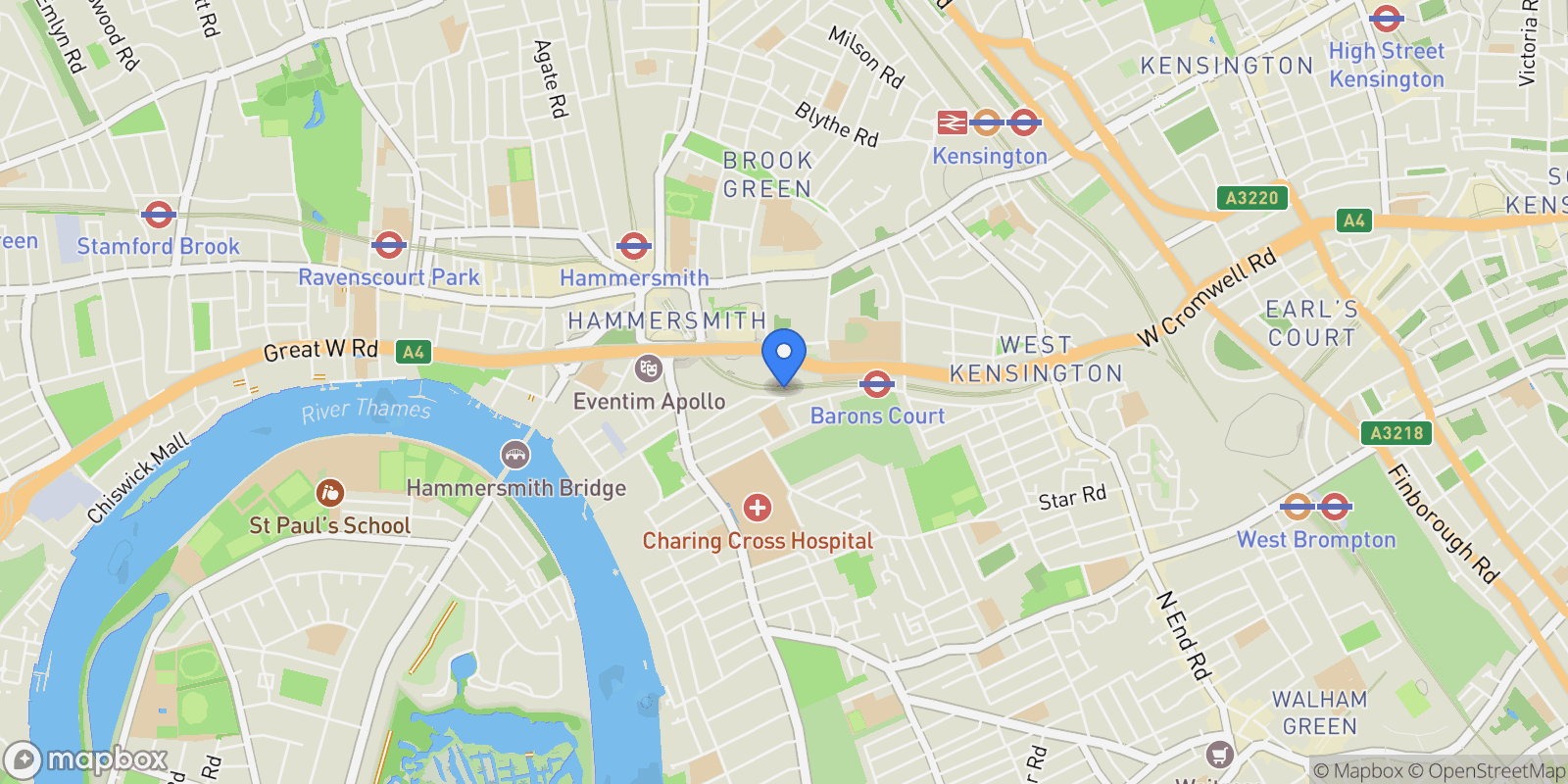 Map showing Brook Green, London, W6, London, England, United Kingdom.