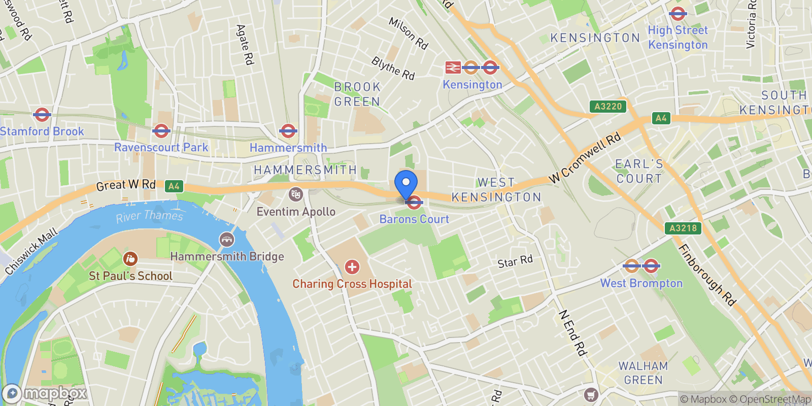 Map showing Addison Gardens, London, W14, London, England, United Kingdom.