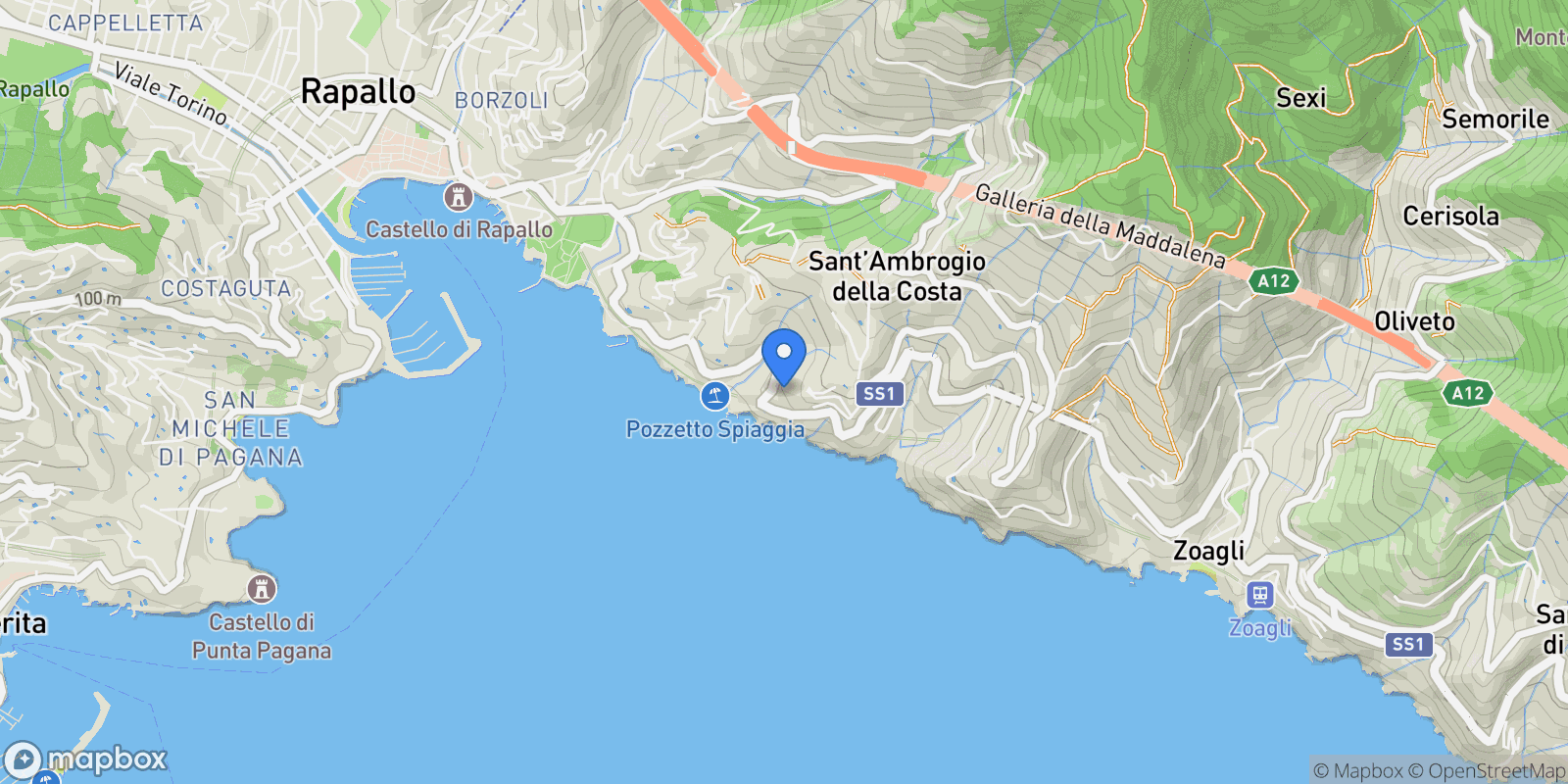 Map showing Via Aurelia 270, Zoagli, Liguria, Italy.