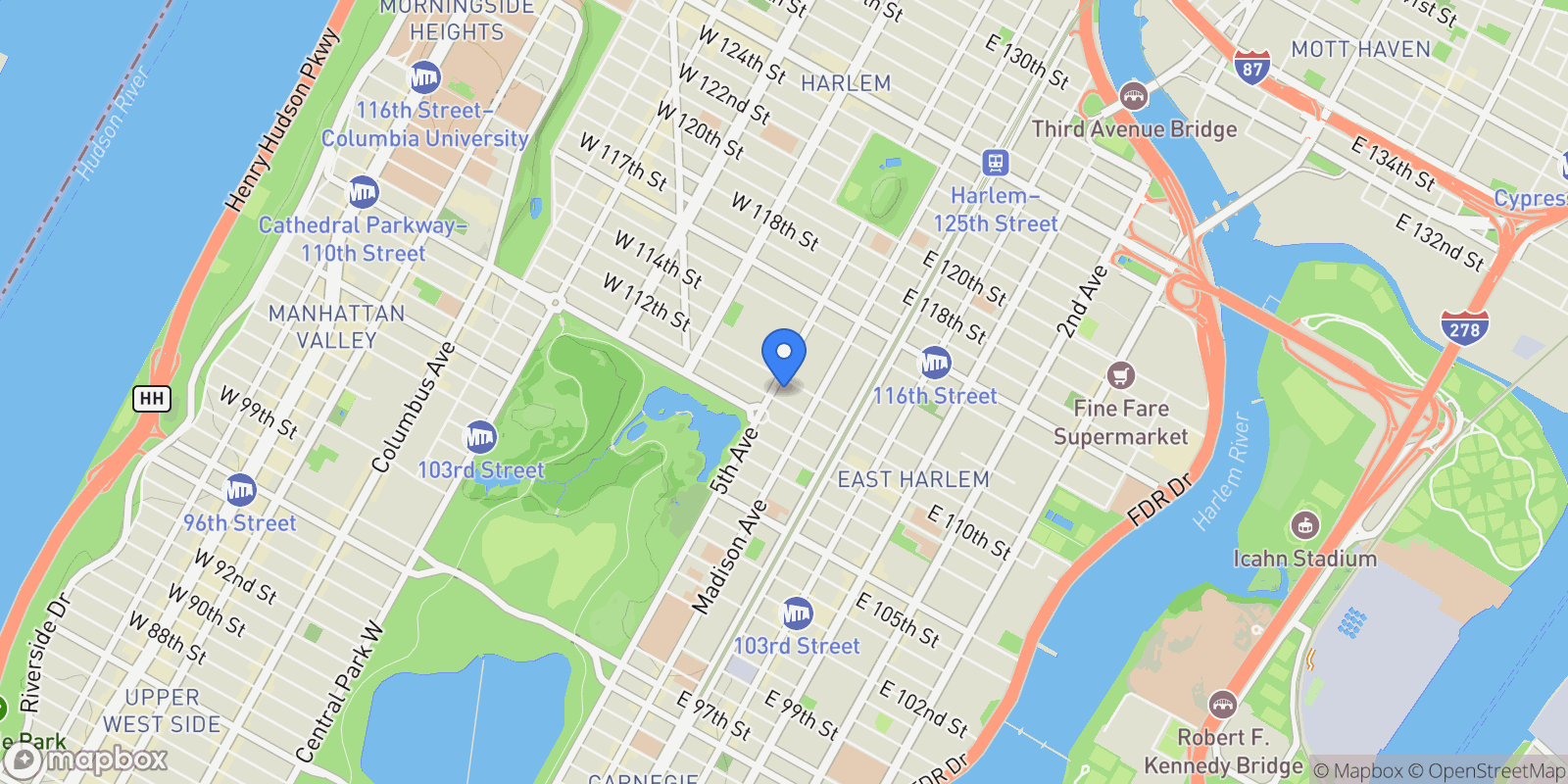 Map showing 1325 FIFTH AVE, New York, New York, United States.
