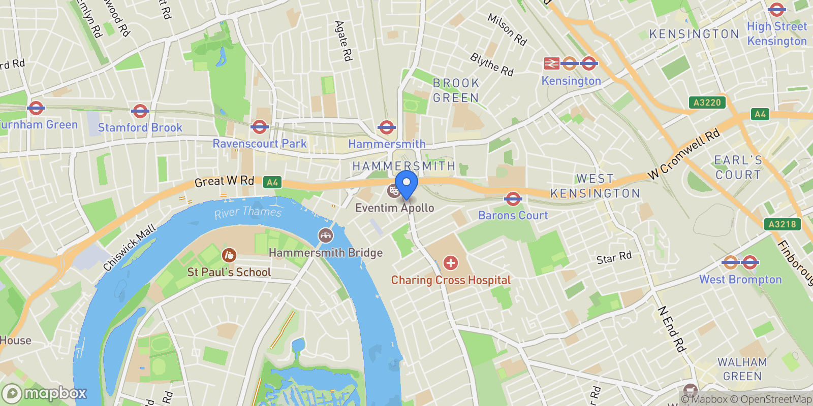 Map showing Brook Green, London, W6, London, England, United Kingdom.