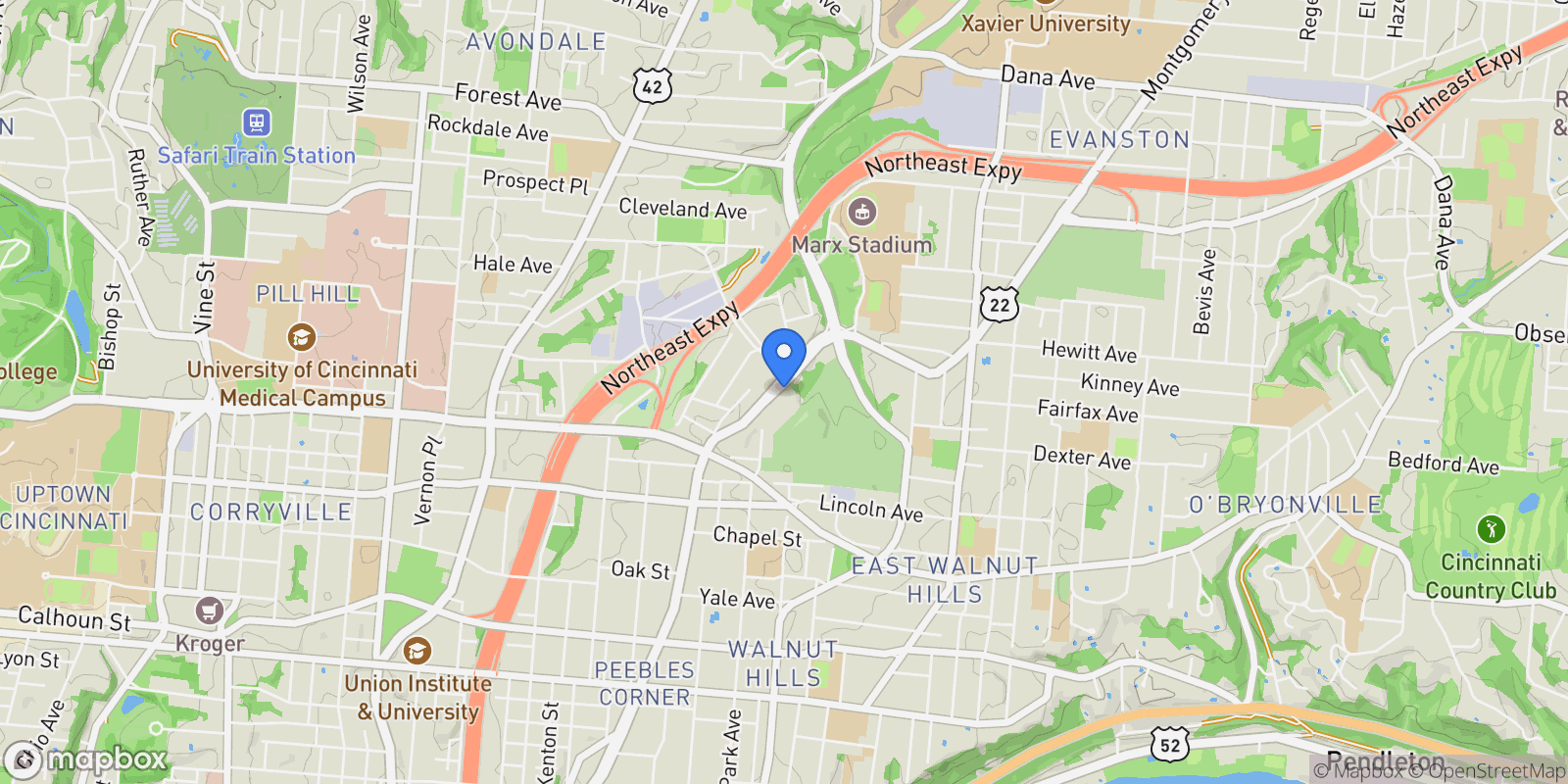 Map showing 3048 Gilbert Avenue, Cincinnati, OH 45206, Cincinnati, Ohio, United States.