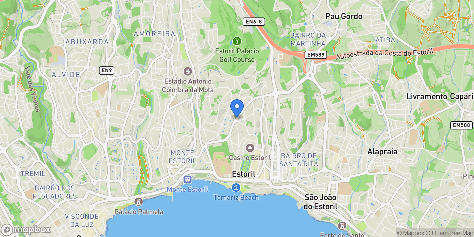 Map showing Avenida Dom Nuno Álvares Pereira, Estoril, Portugal, Estoril, Cascais e Estoril, Lisbon.