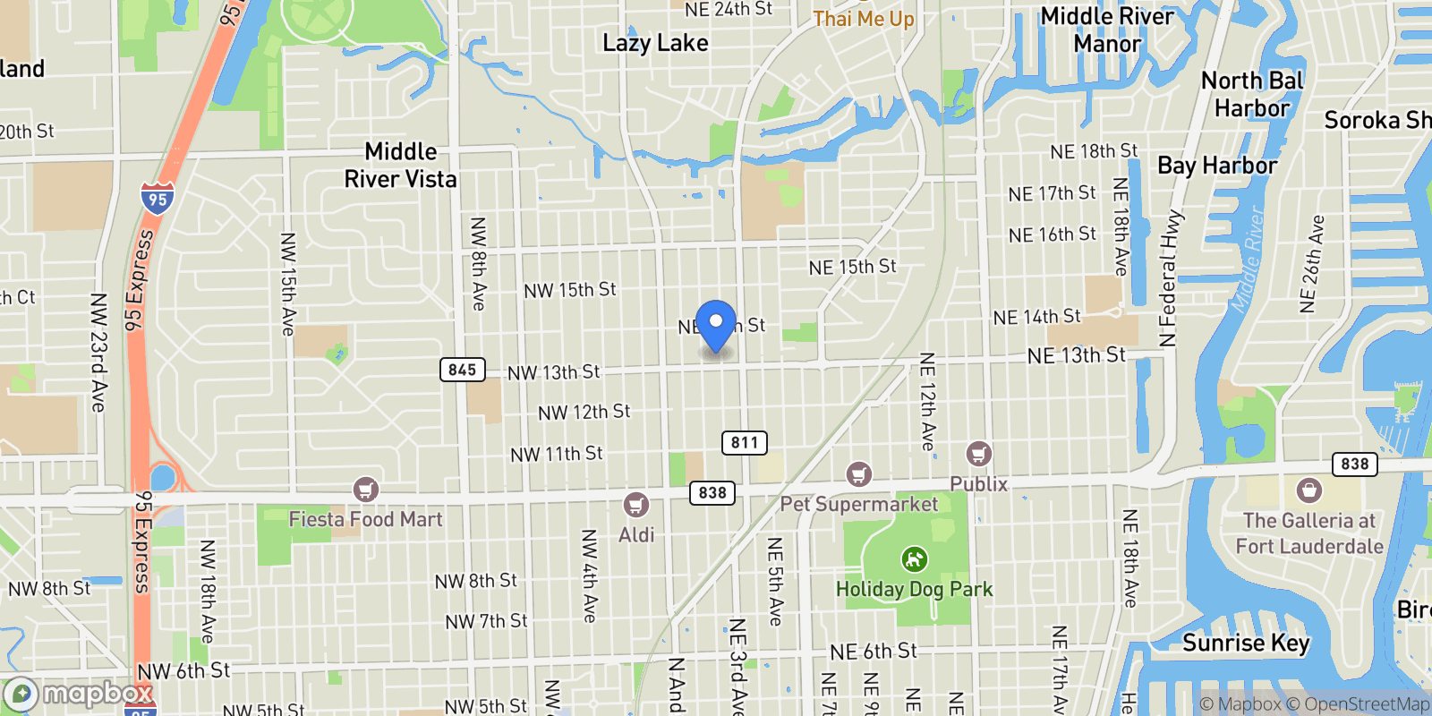 Map showing 1309-1311 NE 3rd Avenue, Fort Lauderdale, FL 33304, Fort Lauderdale, Florida, United States.