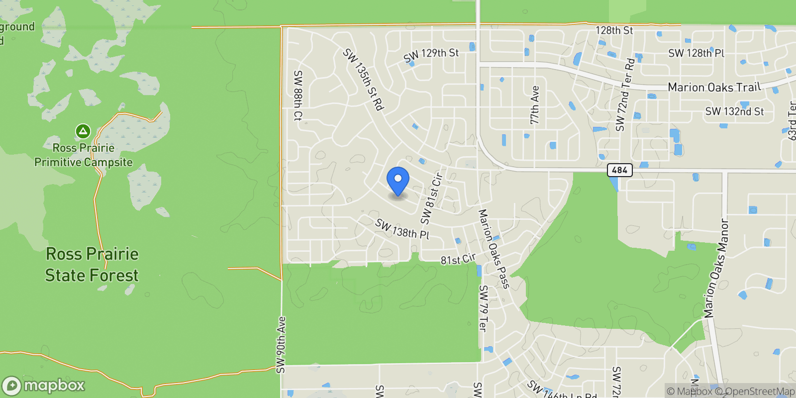 Map showing 8414 SW 136th Place, Ocala, FL 34473, Ocala, Florida, United States.