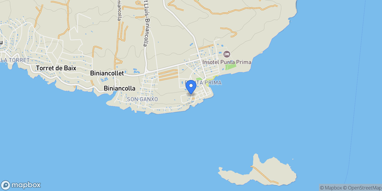 Map showing Punta Prima, Sant Lluis, Balearic Islands.