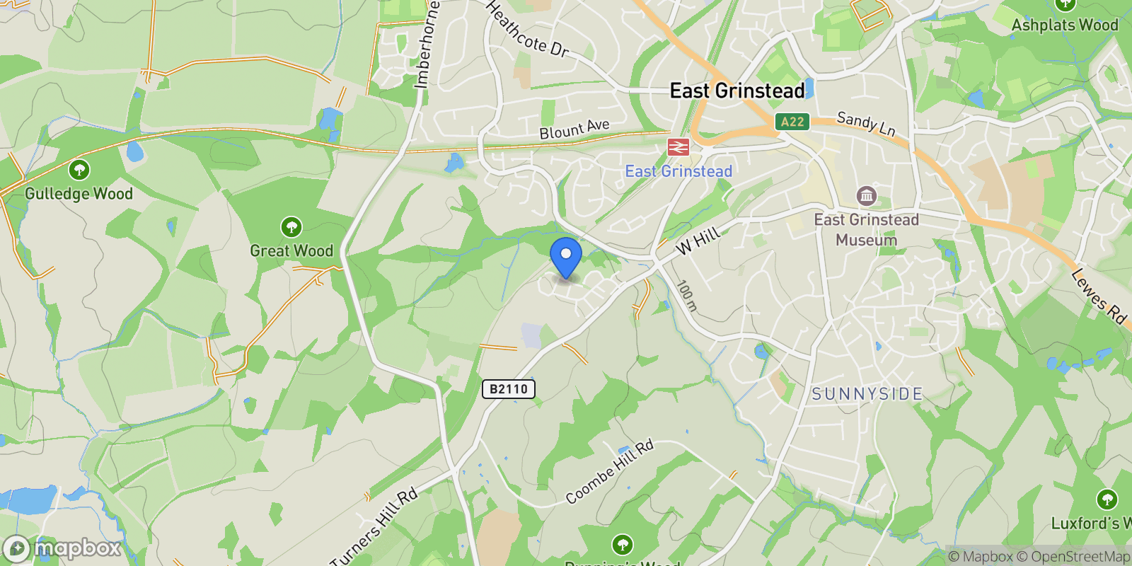 Map showing 7 The Rushets, East Grinstead, RH19 4TW, East Grinstead, England, United Kingdom.