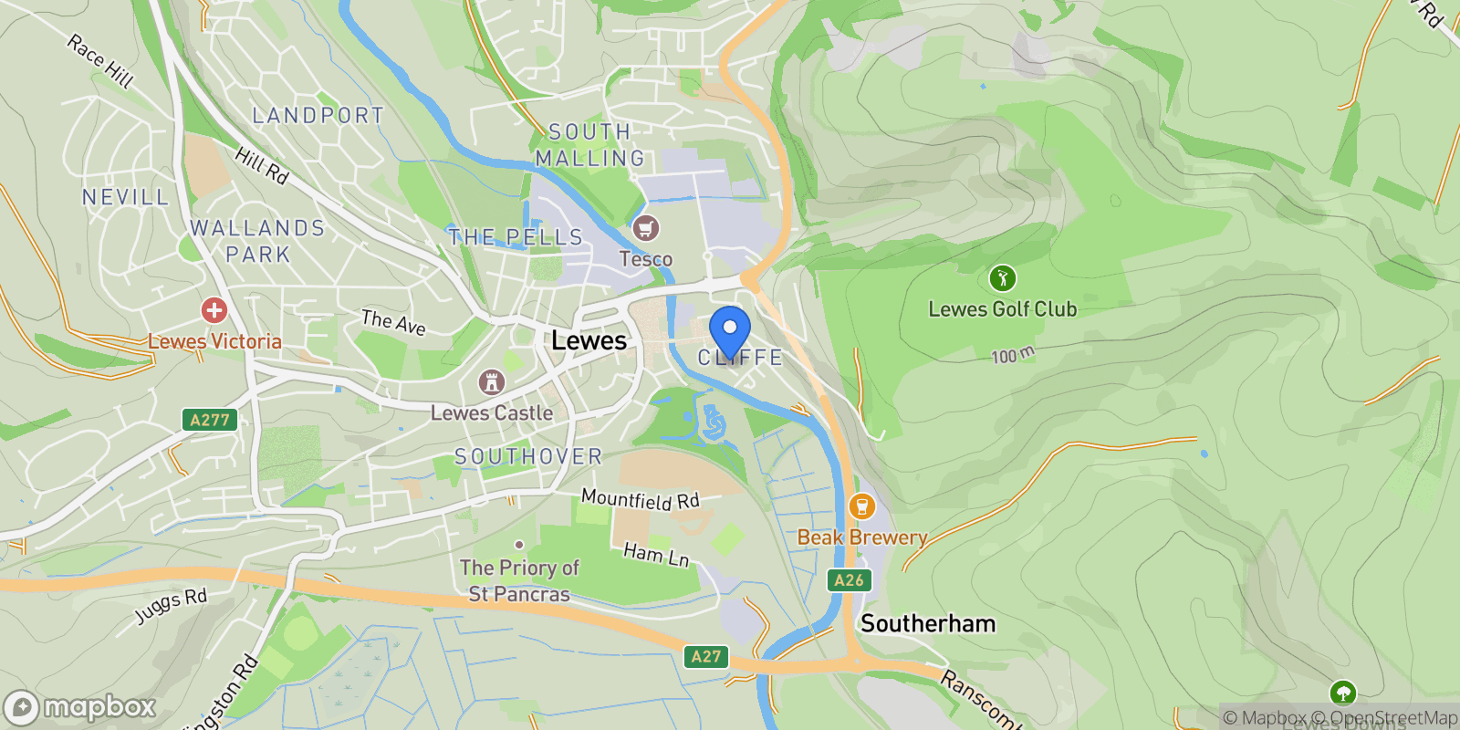 Map showing 25 Morris Road, Lewes, BN7 2AT, Lewes, England, United Kingdom.