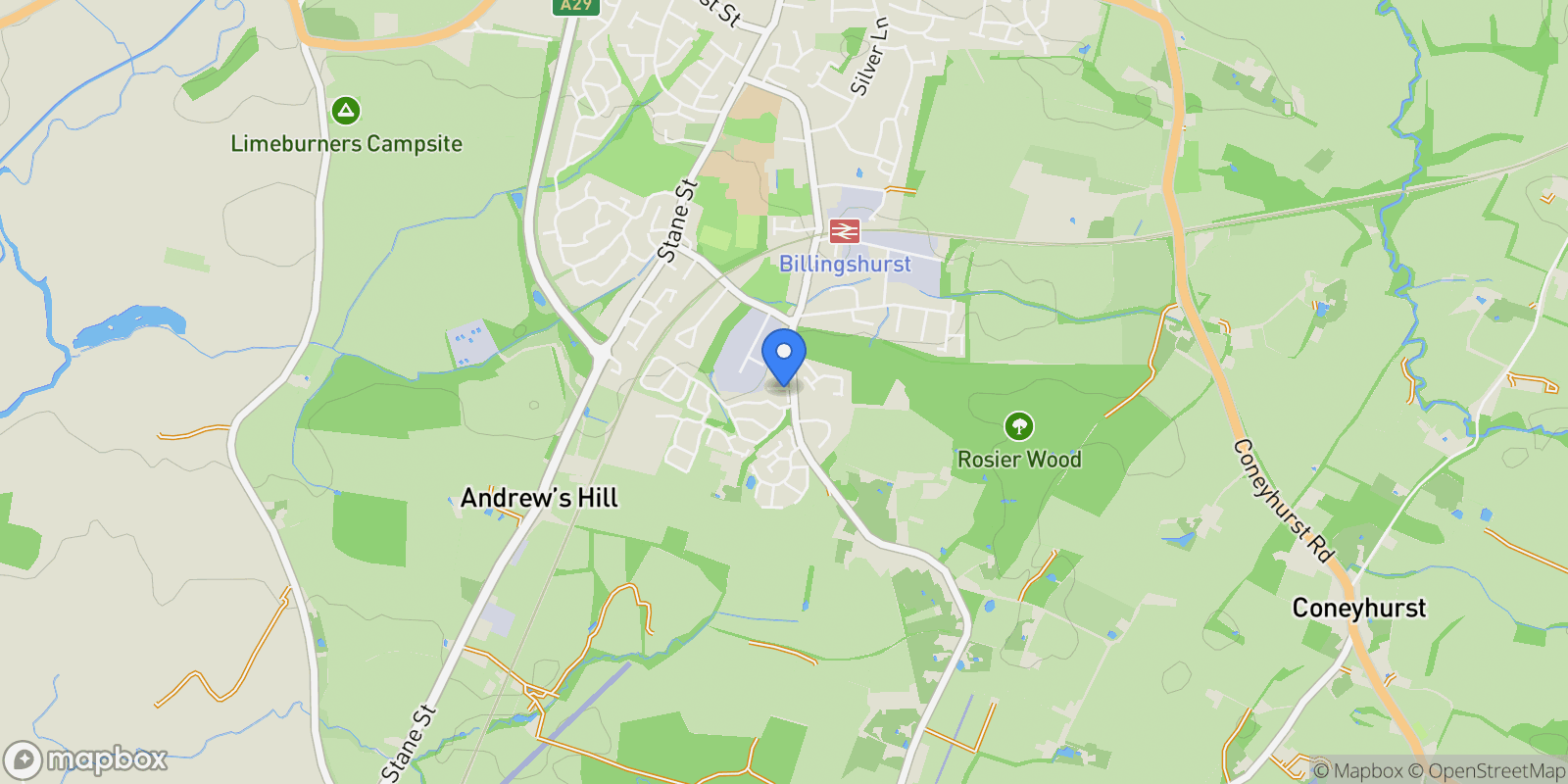 Map showing 1 Stanley Mews, Billingshurst, RH14 9FA, Billingshurst, England, United Kingdom.