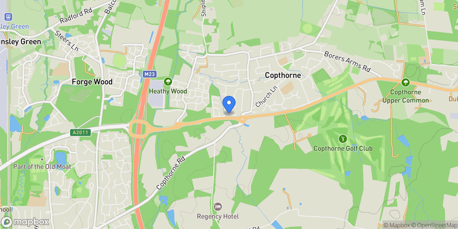Map showing 64 Erica Way, Copthorne, Crawley, RH10 3XQ, Copthorne, England, United Kingdom.