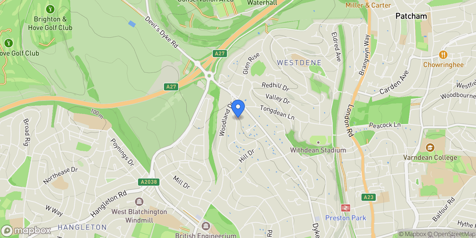 Map showing 57 Hill Brow, Hove, BN3 6DD, Brighton and Hove, England, United Kingdom.