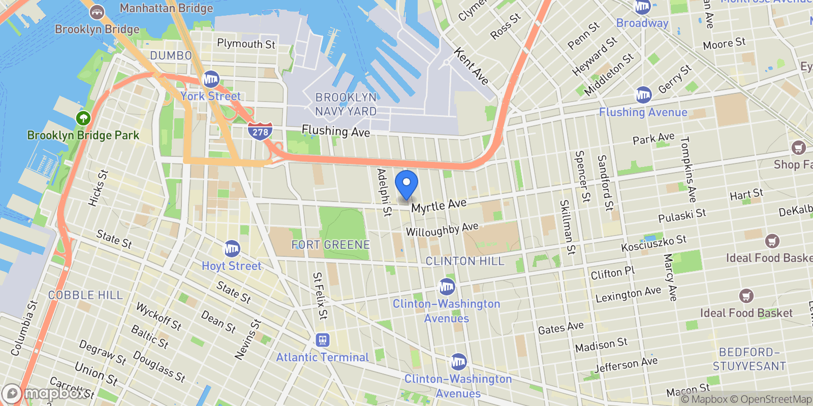 Map showing 144 VANDERBILT AVE, New York, New York, United States.