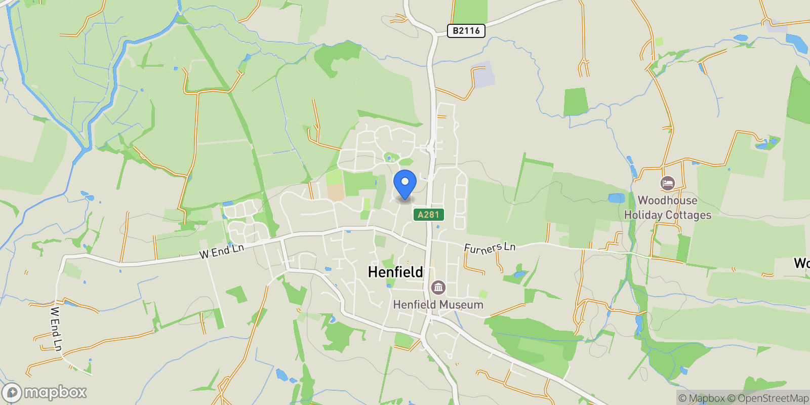 Map showing 30 Parsonage Road, Henfield, BN5 9JG, Upper Beeding, England, United Kingdom.