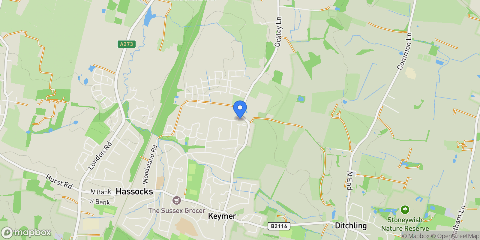 Map showing 105 Mackie Avenue, Hassocks, BN6 8NJ, Hassocks, England, United Kingdom.