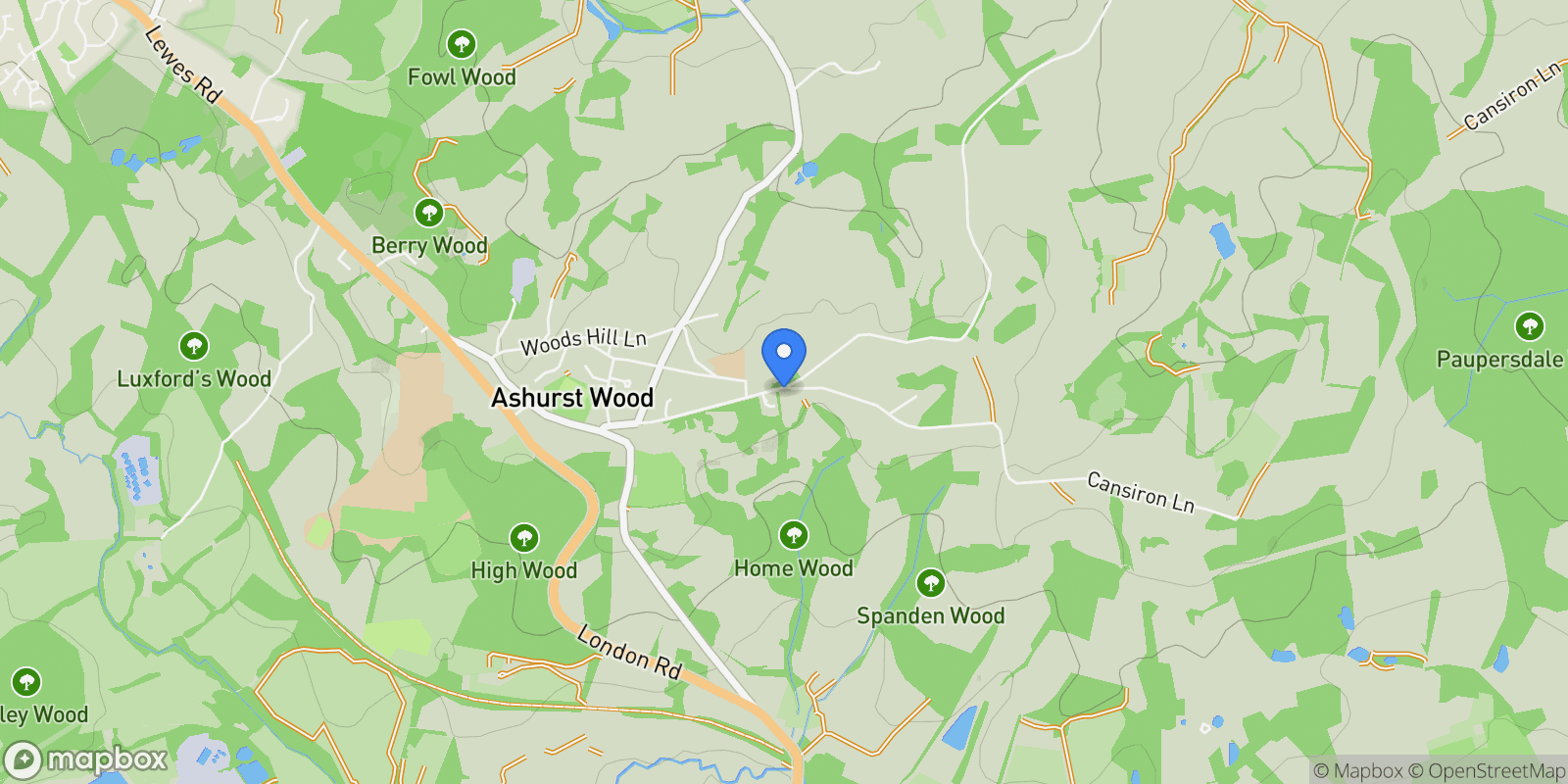 Map showing Gate Lodge Hammerwood Road, Ashurst Wood, East Grinstead, RH19 3SA, Ashurstwood, England, United Kingdom.