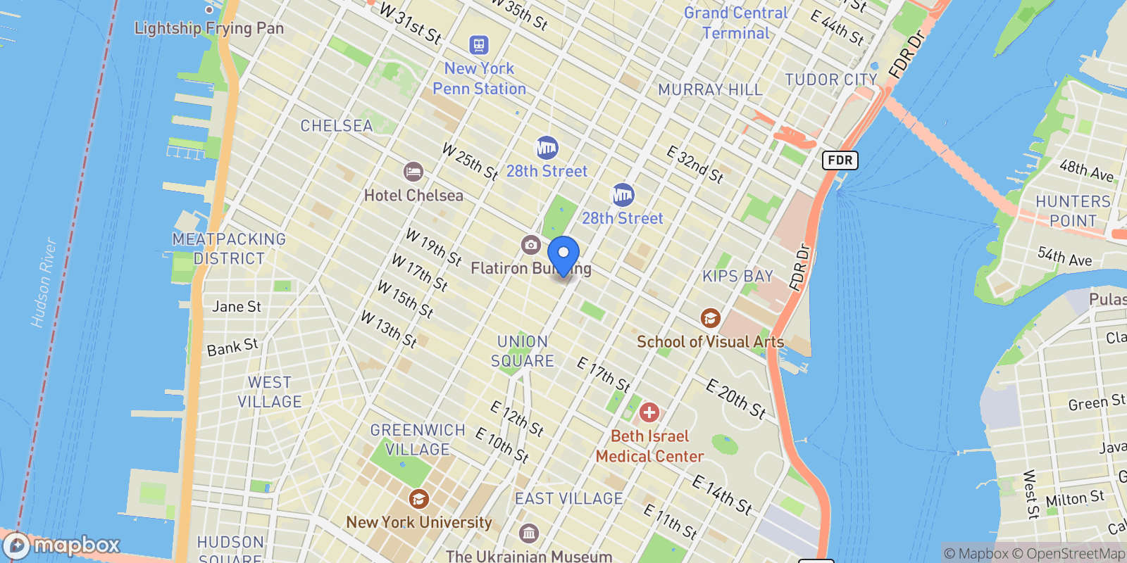 Map showing 49 E 21ST ST, New York, New York, United States.