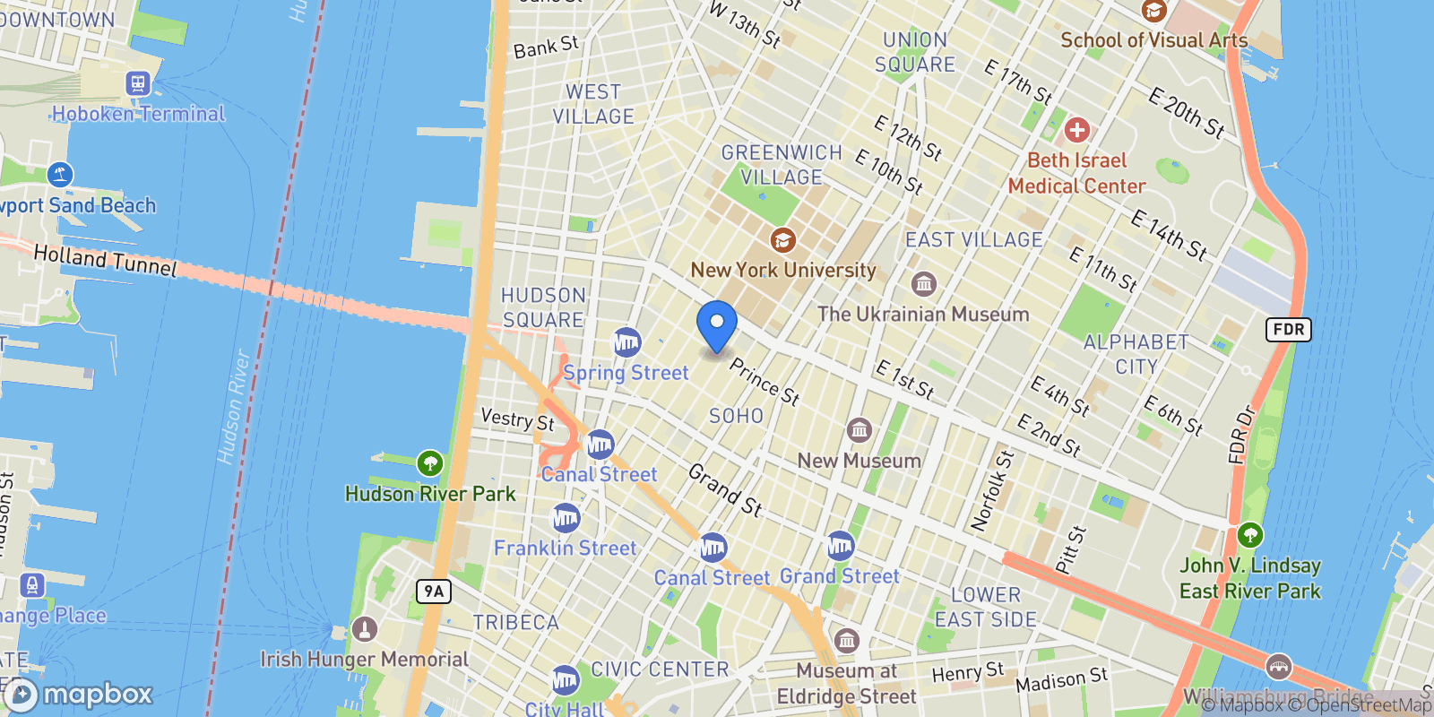 Map showing 112 PRINCE ST, New York, New York, United States.