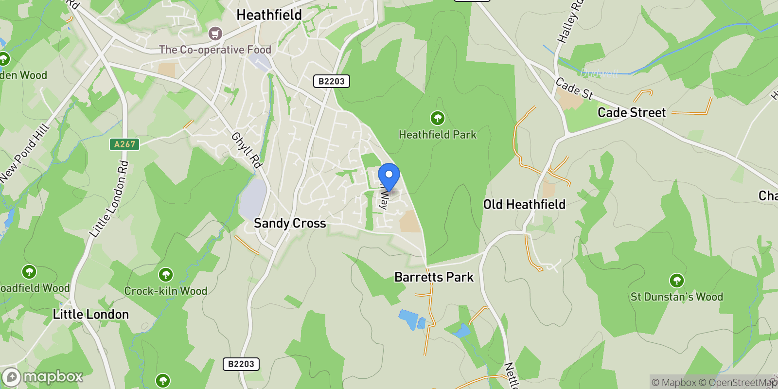 Map showing 13 Bay Tree Close, Heathfield, TN21 8YG, Heathfield, England, United Kingdom.