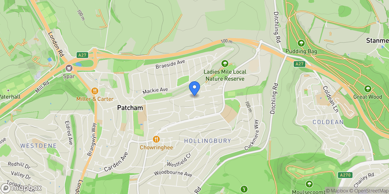 Map showing 16 Portfield Avenue, Brighton, BN1 8TG, Brighton and Hove, England, United Kingdom.