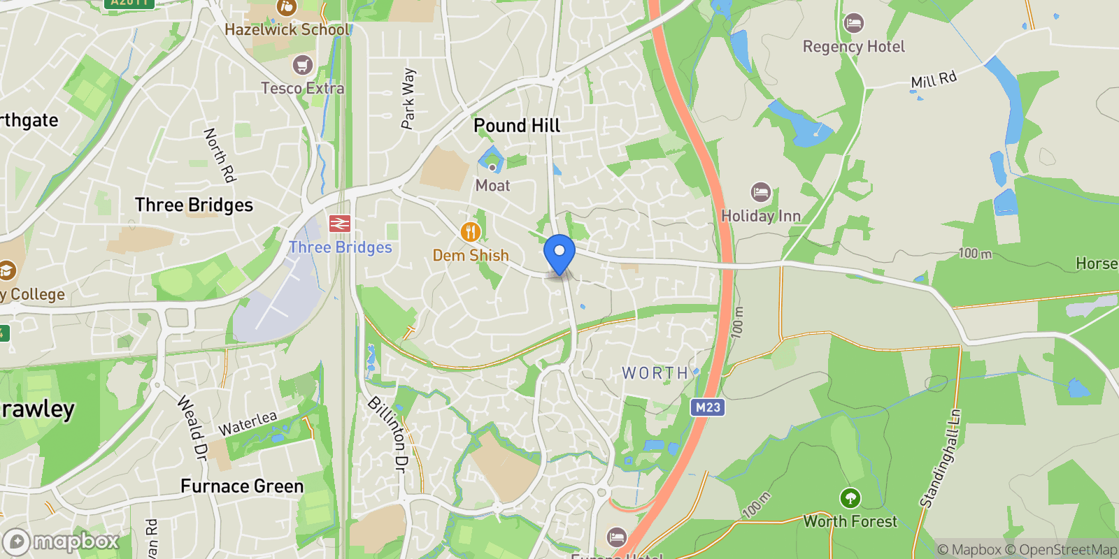 Map showing Forge Cottage Balcombe Road, Crawley, RH10 7RU, Crawley, England, United Kingdom.