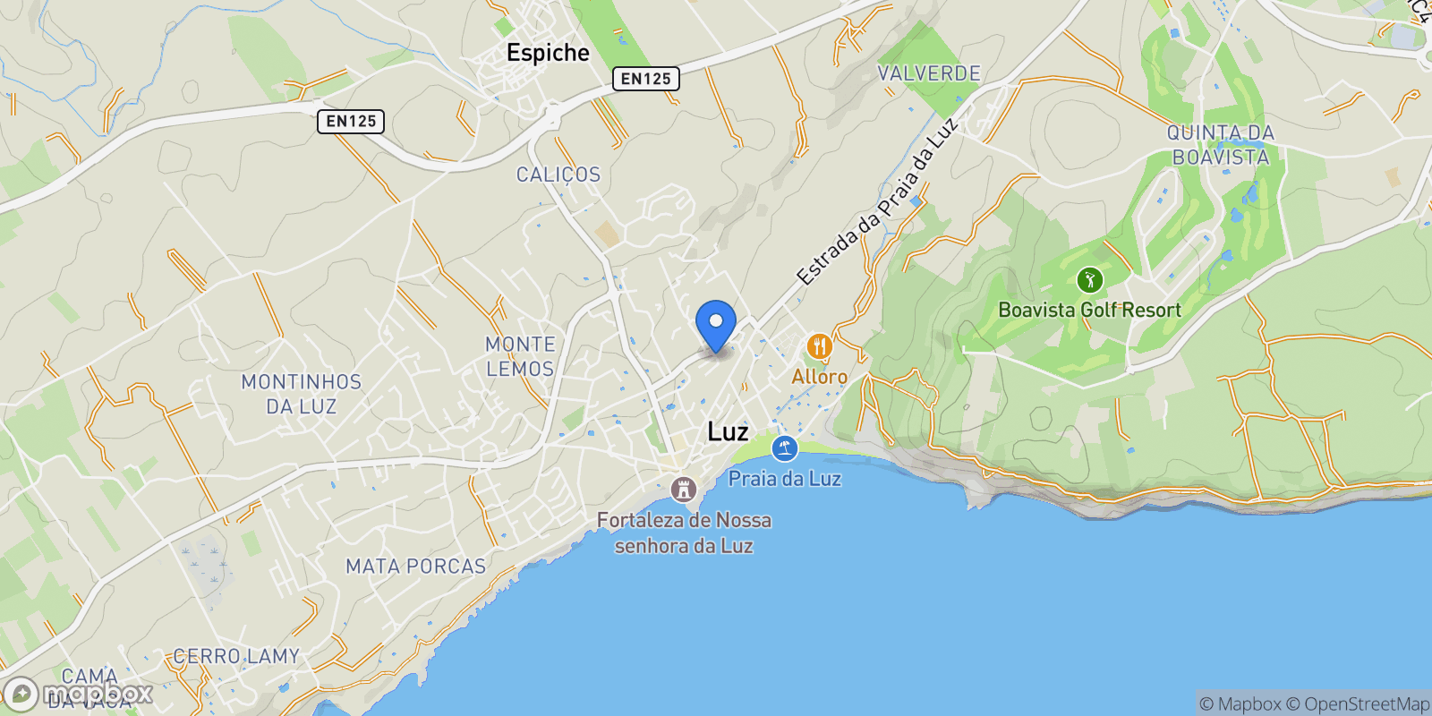 Map showing Sitio do Ramalhete, Praia da Luz, Algarve, Portugal.