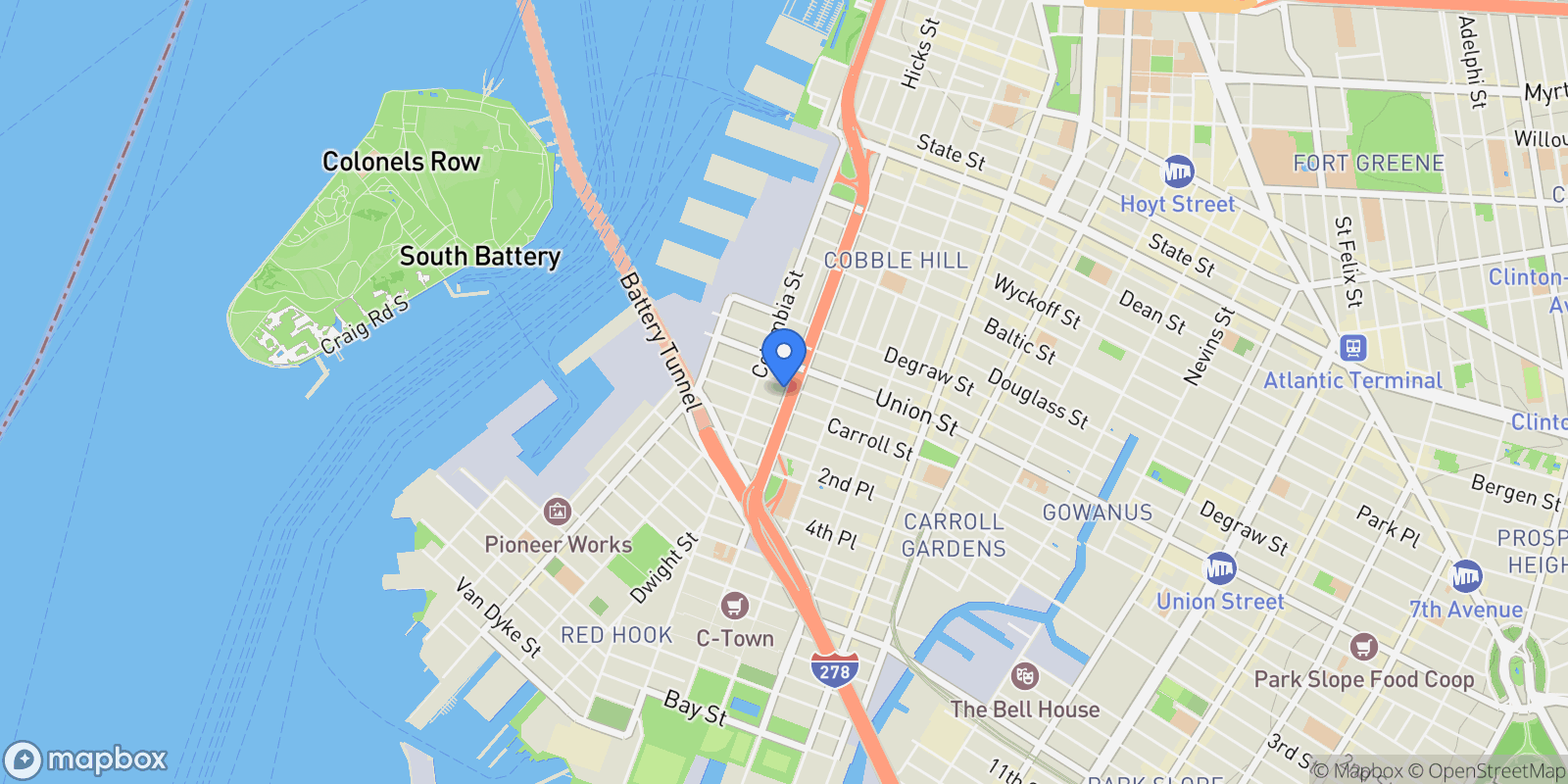 Map showing 124 PRESIDENT ST, New York, New York, United States.