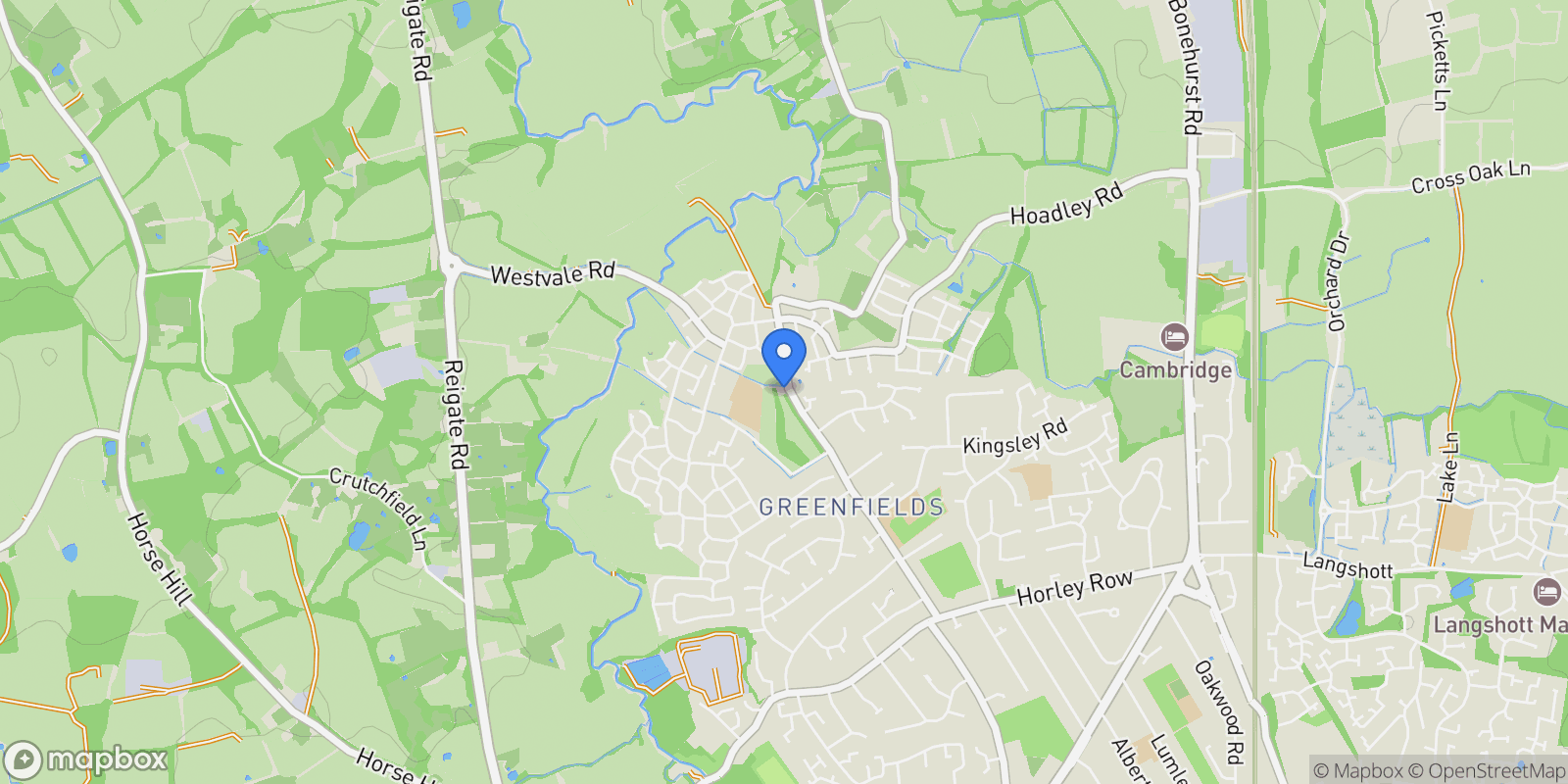 Map showing Cheswick Cottage Meath Green Lane, Horley, RH6 8HZ, Horley, England, United Kingdom.