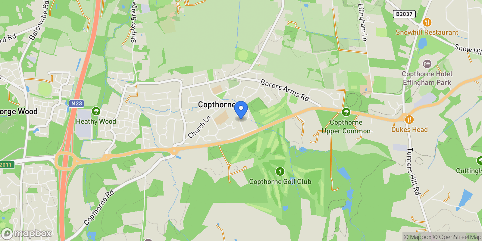 Map showing 23 New Town, Copthorne, Crawley, RH10 3LY, Copthorne, England, United Kingdom.