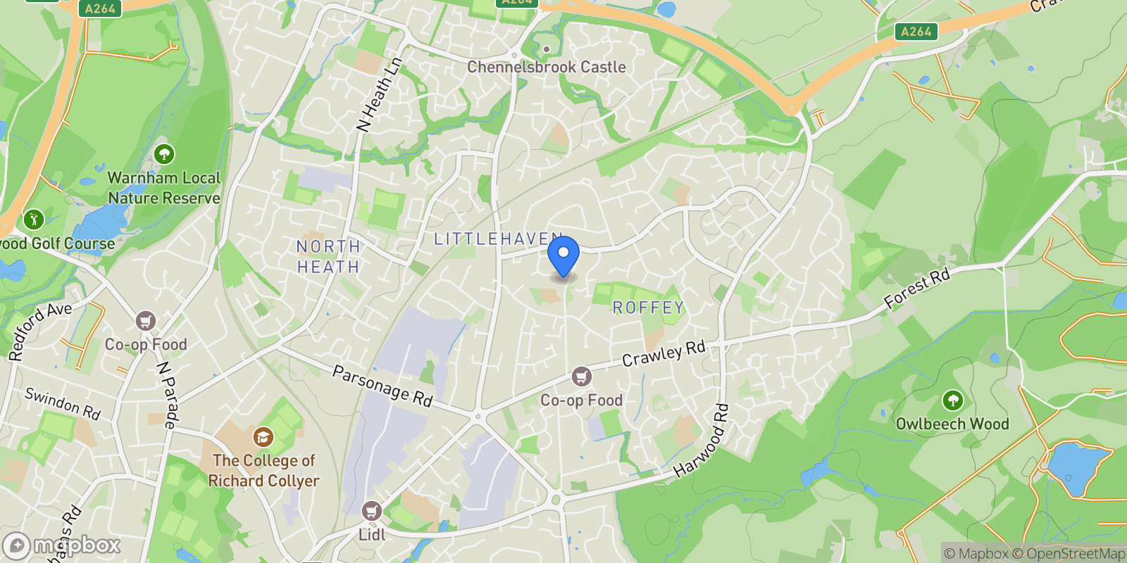 Map showing 41 Hawkesbourne Road, Horsham, RH12 4EH, Horsham, England, United Kingdom.