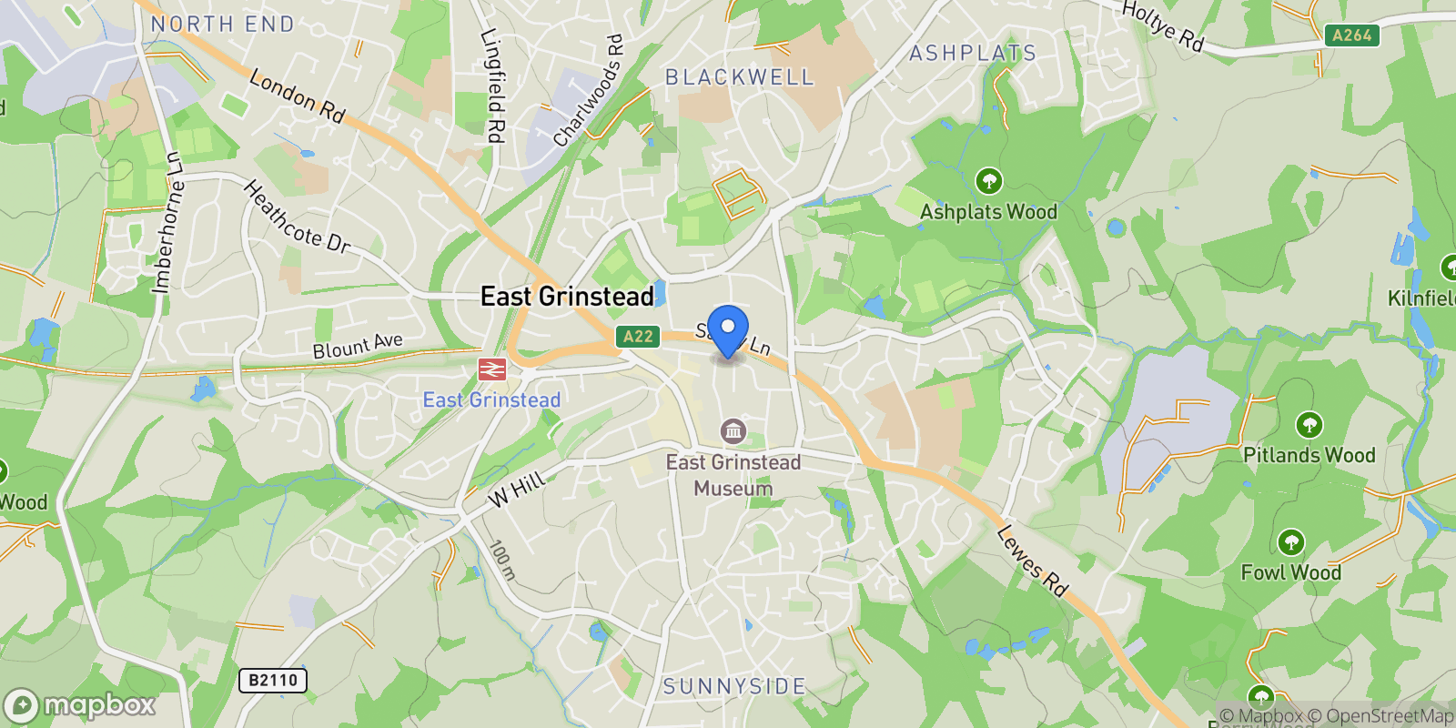 Map showing 8 De La Warr Road, East Grinstead, RH19 3BN, East Grinstead, England, United Kingdom.