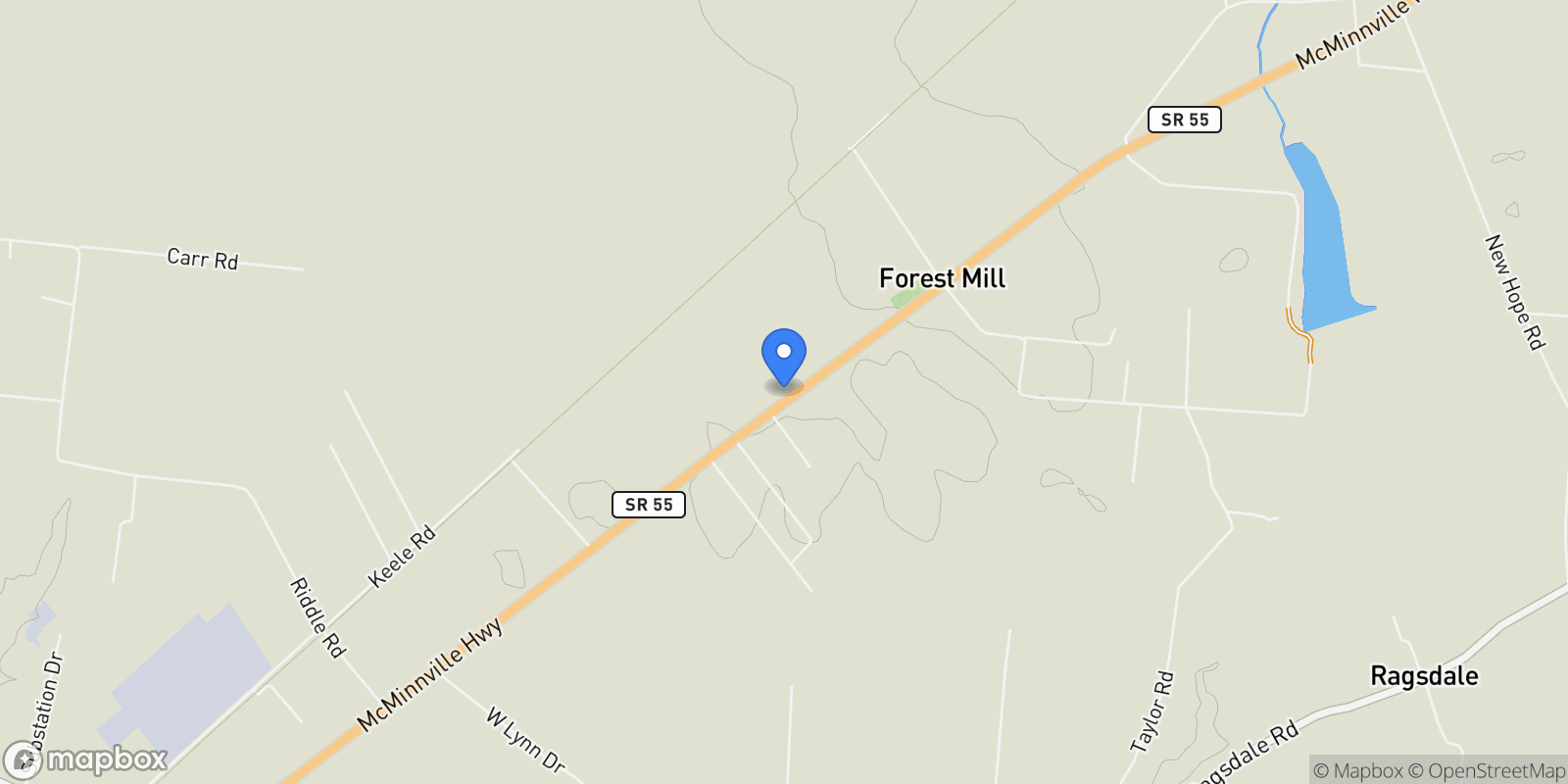 Map showing 3313 McMinnville Hwy, Manchester, TN 37355, Manchester, Tennessee, United States.