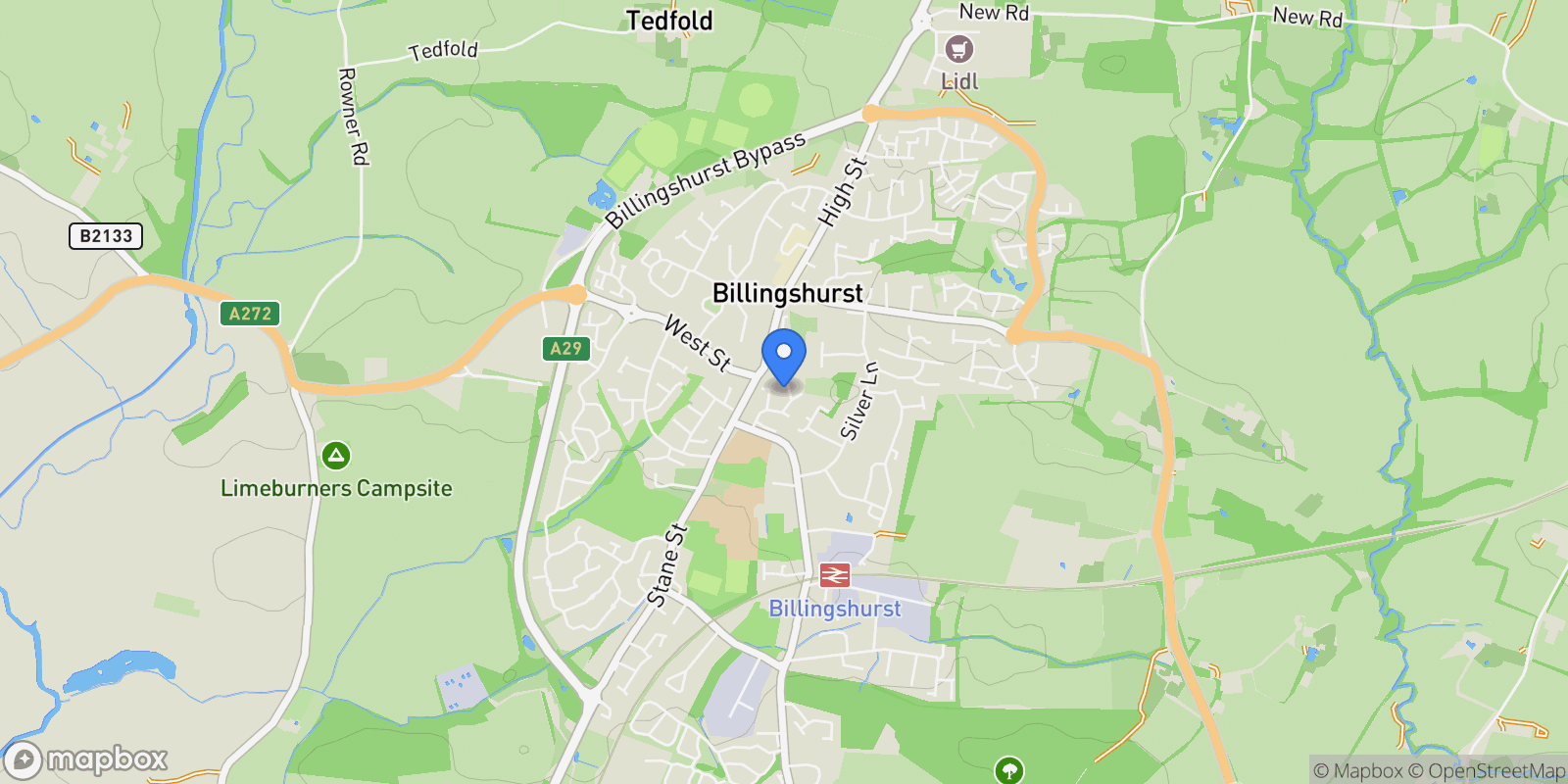 Map showing 49 Carpenters, Billingshurst, RH14 9RA, Billingshurst, England, United Kingdom.
