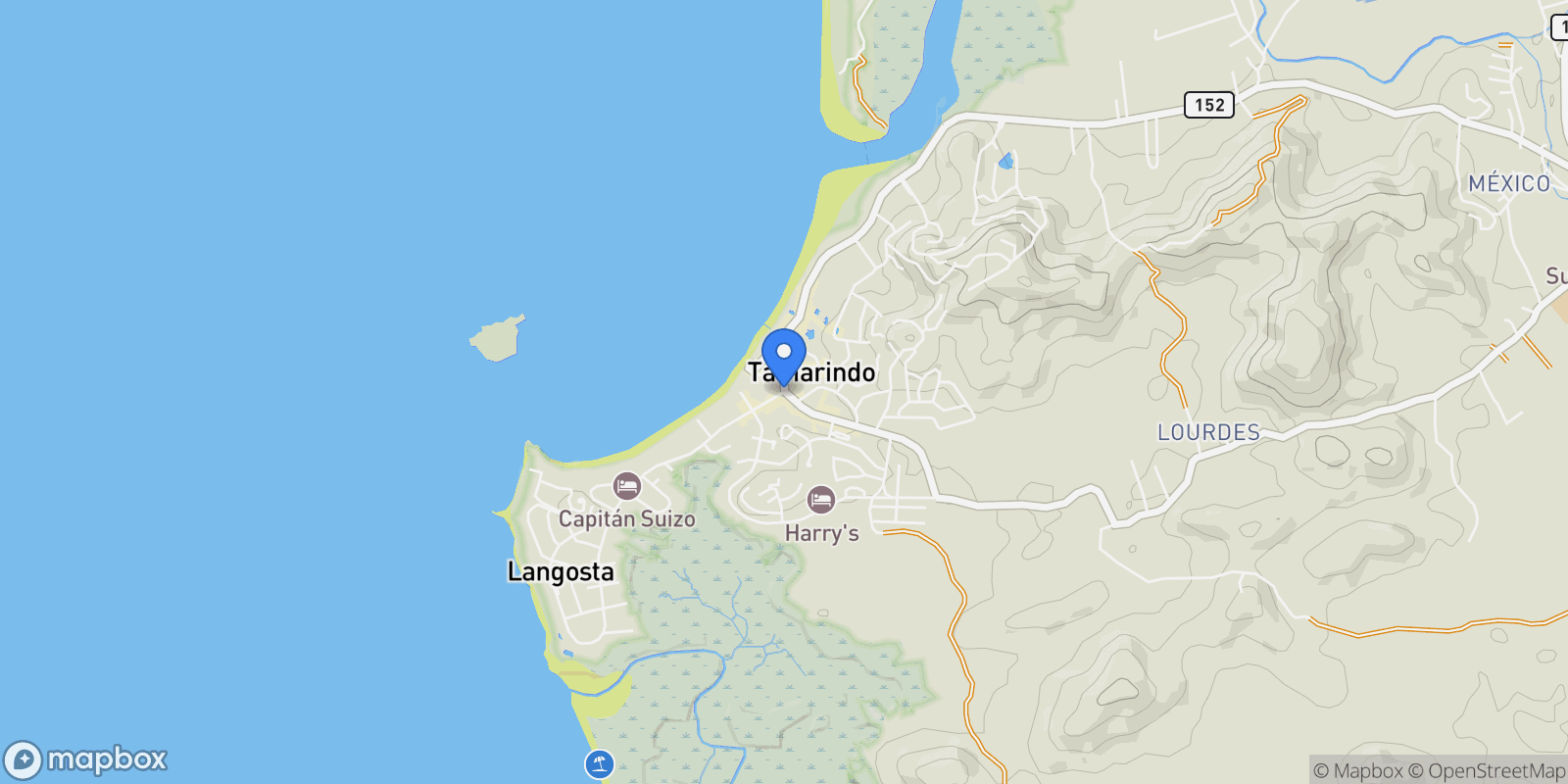 Map showing Tamarindo, Provincia de Guanacaste, Santa Cruz, Costa Rica, Guanacaste Province, Costa Rica.